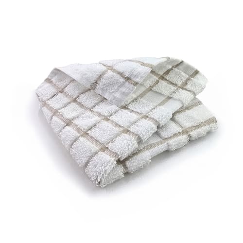 Oxford Kitchen Ensemble Dish Cloth, 100% Ring Spun Cotton, Check Print, 12x12, Tan/White